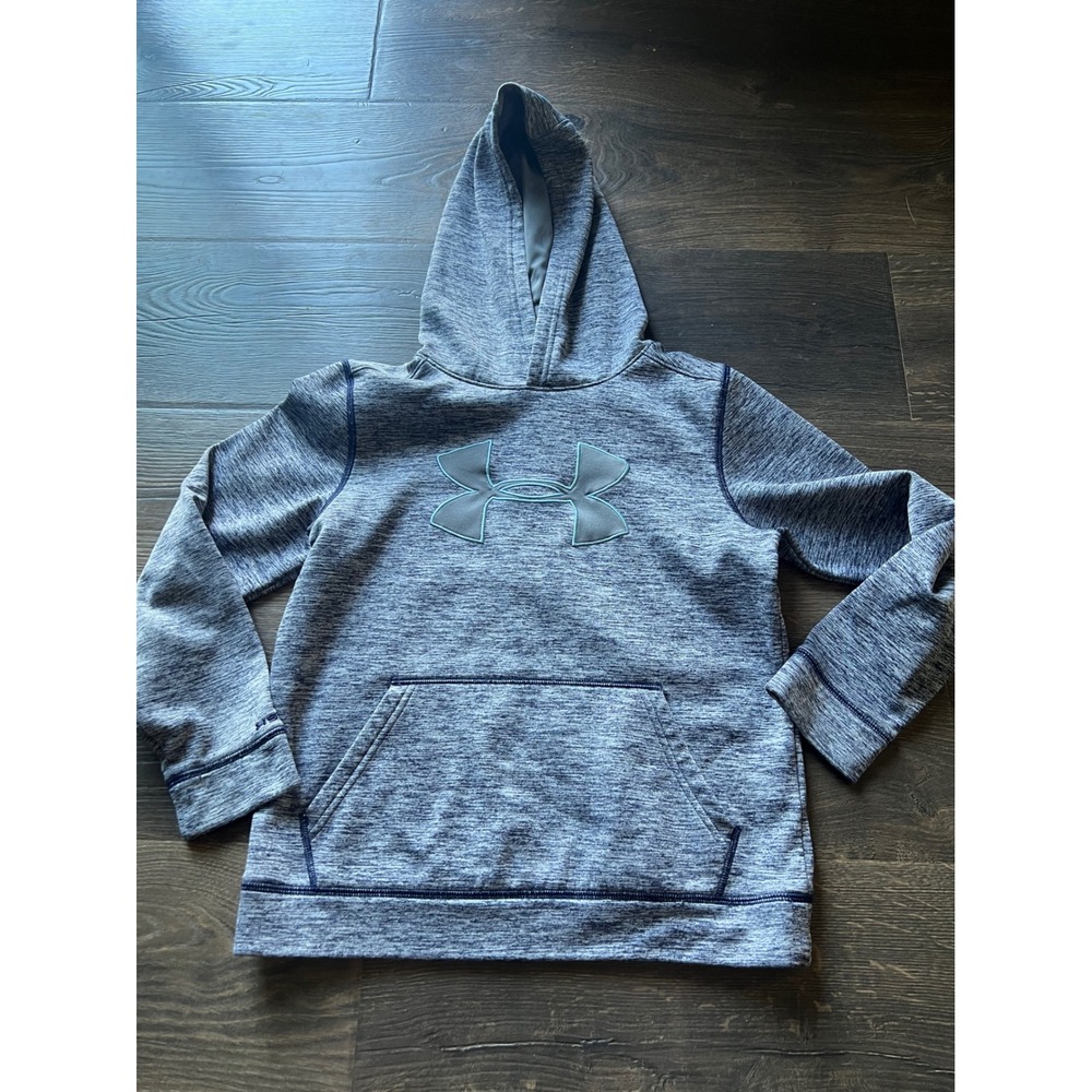 Under Armour Kids Storm Hoodie Navy Gray Space Dye Logo Pullover YMD Medium